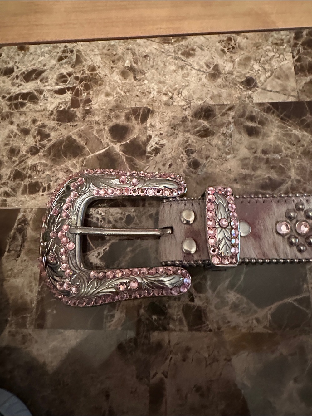 B.B. Simon Pink Crystal Western-Style Belt with Ornate Silver Buckle